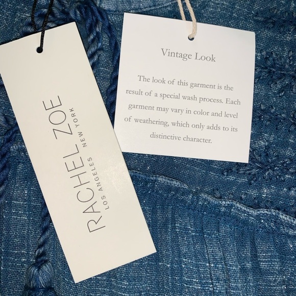 Rachel Zoe Blue Vintage Wash Embroidered Babydoll Tee Top Shirt size small - Picture 5 of 5